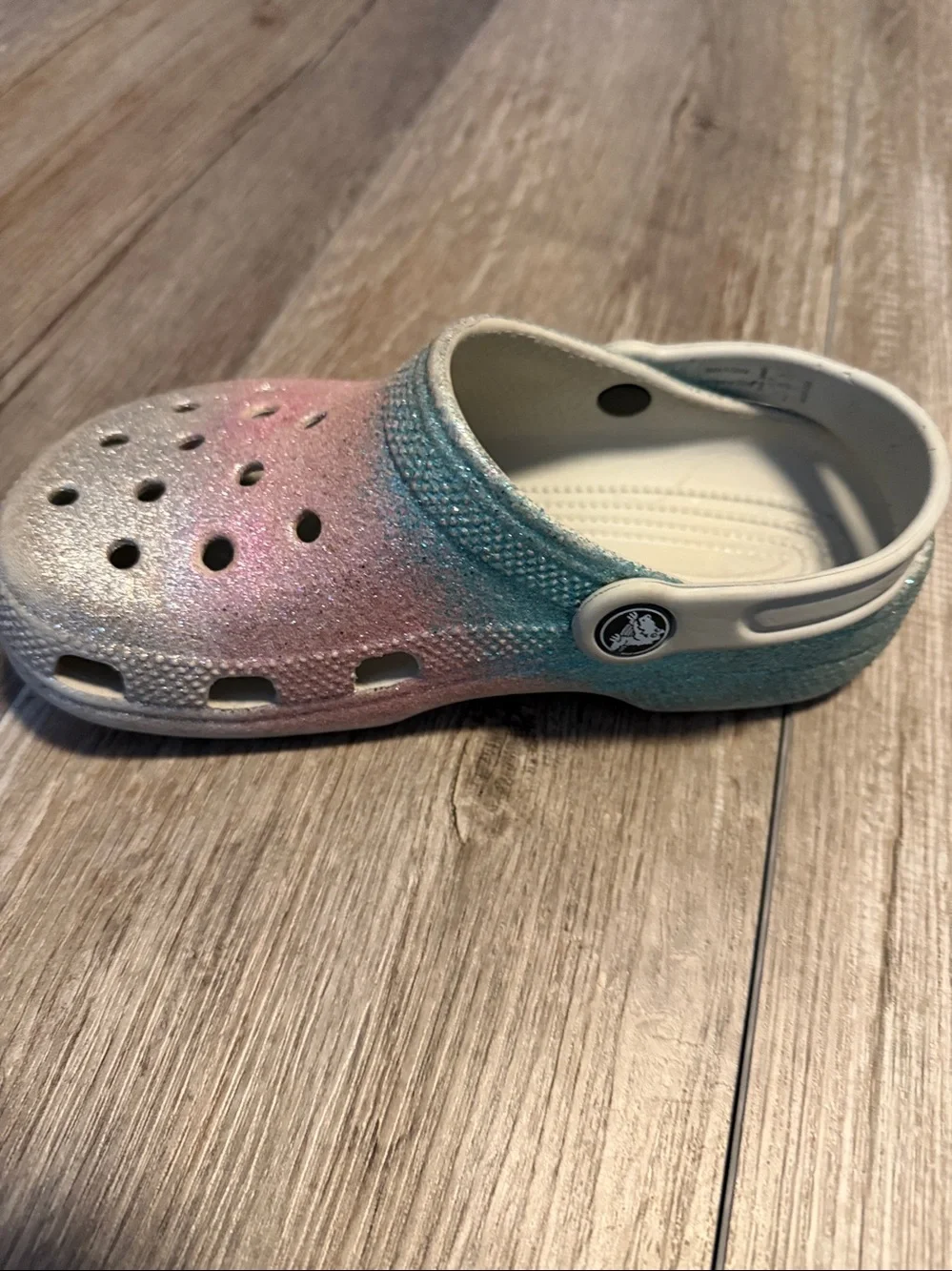 Crocs Kids Glitter Clog Sandals in Pink, Blue & Silver